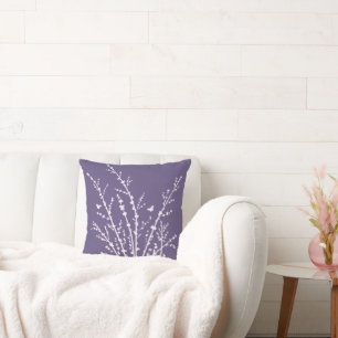 Violet Butterflies Botanical Branches Modern   Throw Pillow