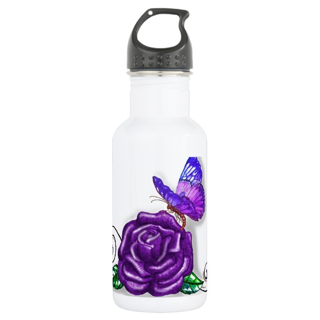 Violet Butterfly and Rose design 532 Ml Water Bottle (Front)