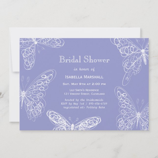 Violet Butterfly Bridal Shower Invitation (Front)