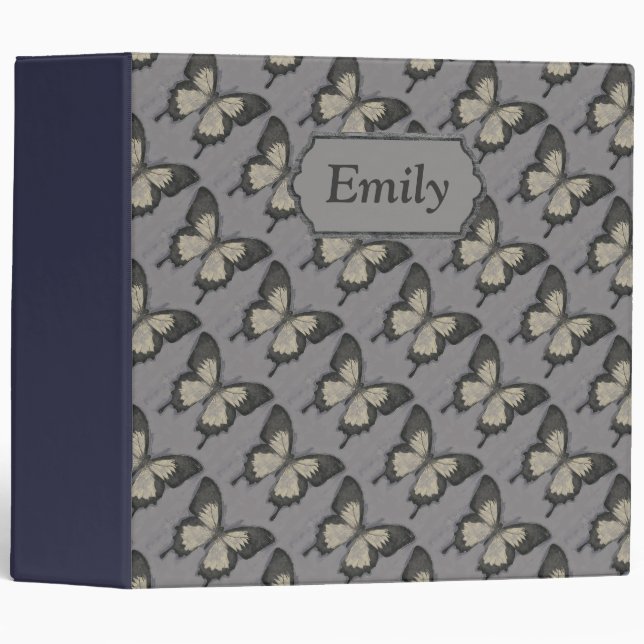 Violet Butterfly Pattern Personalised Binder (Front/Spine)