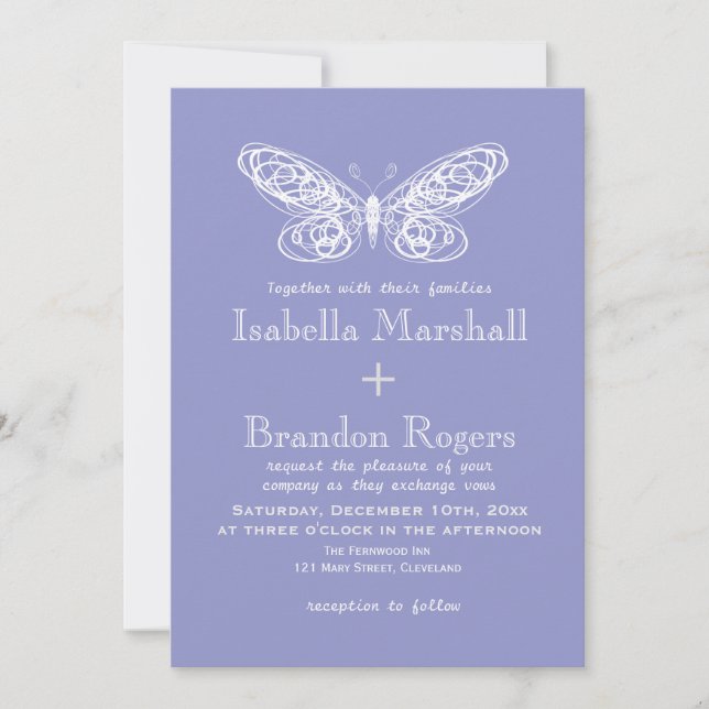 Violet Butterfly Wedding Invitation (Front)