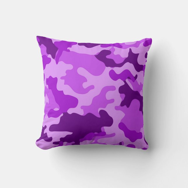 Violet Camo Pattern Throw Pillow (Front)
