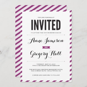 Violet Carnival Stripes Modern Wedding Invitation