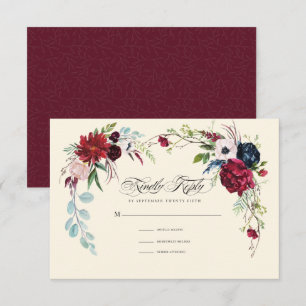 Violet Carte RSVP marine Blue Floral Wedding