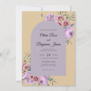 Violet Champagne Bouquet Eucalyptus Wedding Invitation