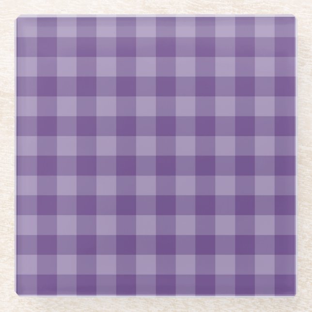 Violet chequered background glass coaster (Front)