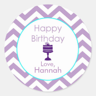 Violet Chevron Personalized Birthday Stickers