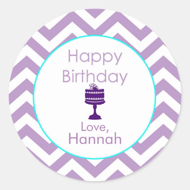 Violet Chevron Personalized Birthday Stickers (Front)