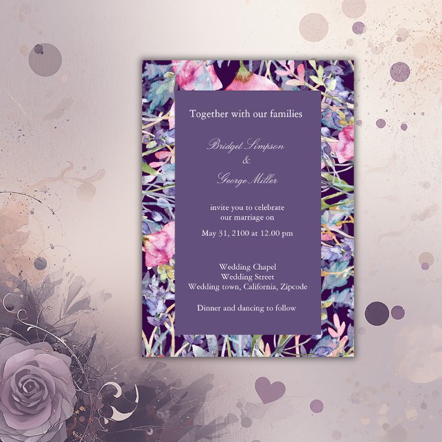 violet colourful wildflower greenery wedding invitation (Creator Uploaded)