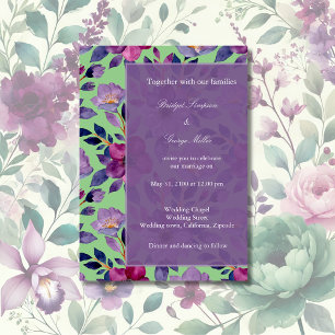 violet colourful wildflower greenery wedding invitation