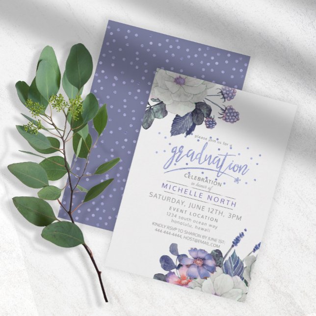 Violet Confetti Floral Graduation ID509 Invitation (Creator Uploaded)