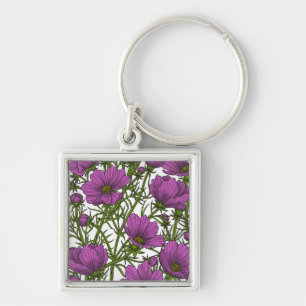 Violet cosmos flowers keychain