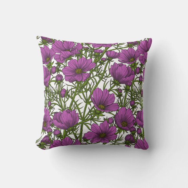 Violet cosmos flowers throw pillow (Front)