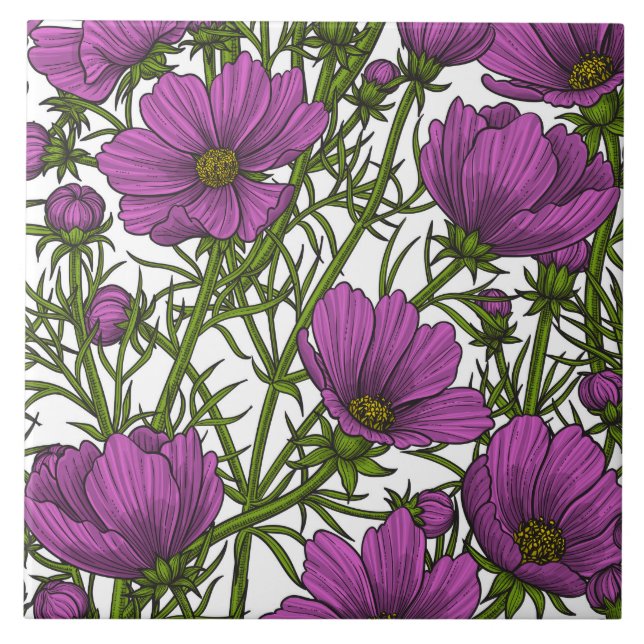 Violet cosmos flowers tile (Front)