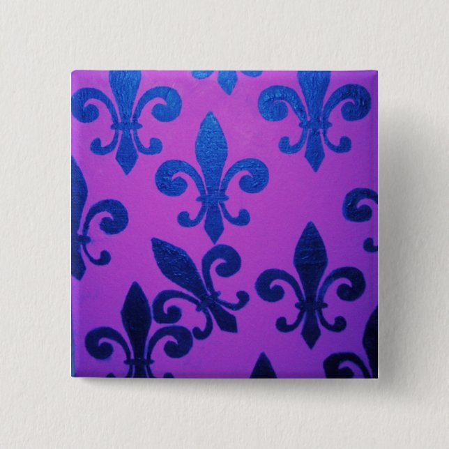 Violet Crooked Fleur De Lis 2 Inch Square Button (Front)