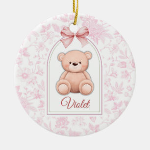 Violet Custom Pink Teddy Bear Nursery Design Ceramic Ornament