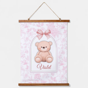Violet   Custom Pink Teddy Bear Nursery Design  Hanging Tapestry