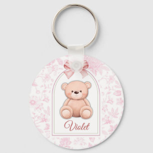 Violet   Custom Pink Teddy Bear Nursery Design  Keychain
