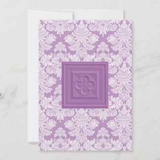 Violet Damask and Cross Wedding Invitation
