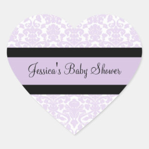 Violet Damask Baby Shower Favour Stickers