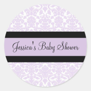Violet Damask Baby Shower Favour Stickers