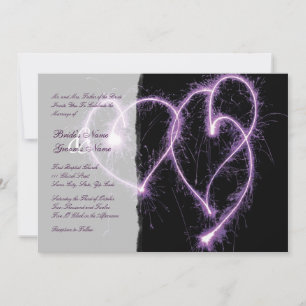 Violet deux coeurs Sparklers Faire-part de mariage