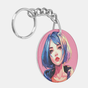 Violet Dream: Anime Girl in Stylish Attire Keychain