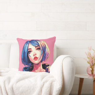 Violet Dream: Anime Girl in Stylish Attire Throw Pillow