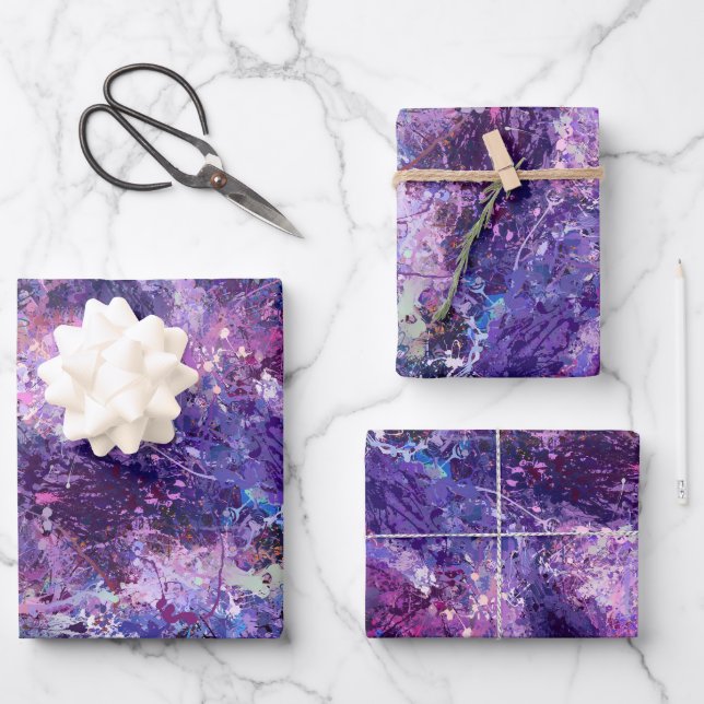 Violet Drops Abstraction Wrapping Paper Sheet (Front)