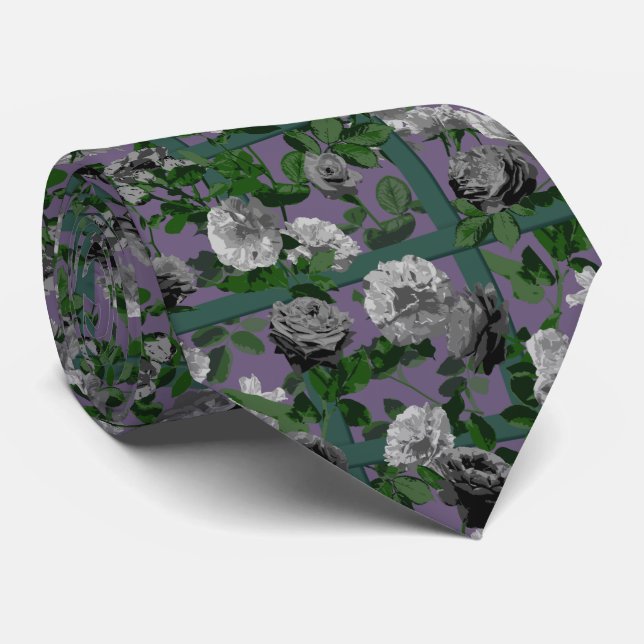 Violet Elegant Floral Roses   Tie (Rolled)