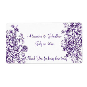Violet et blanc Elégant mariage Vin Étiquette d'ea