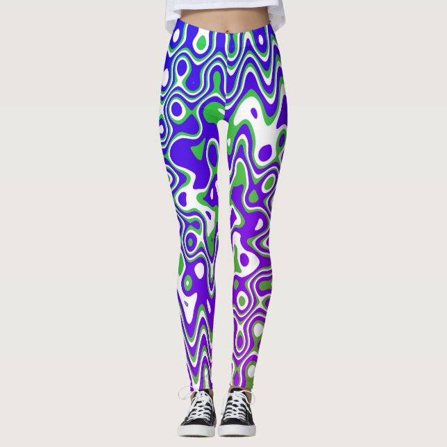 [Violet et vert] Tourbillons Leggings Op-Art (Devant)