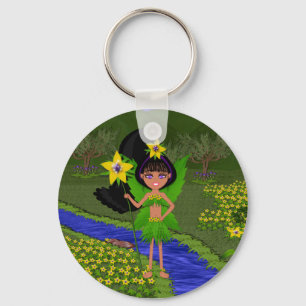 Violet Faery in Field of Flowers Keychain