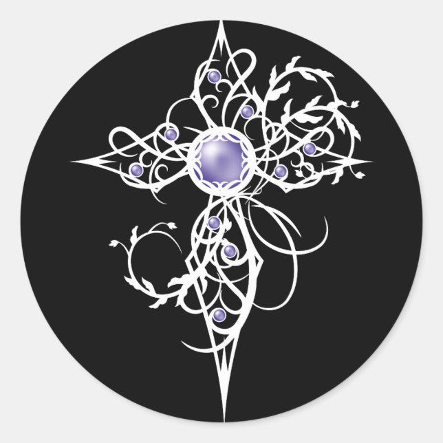 Violet Fantasy Angel Light Cross Classic Round Sticker (Front)