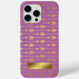 Violet Faux Gold Foil Arrows Pattern iPhone 15 Pro Max Case