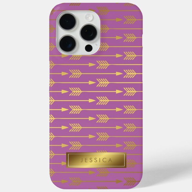Violet Faux Gold Foil Arrows Pattern Case-Mate iPhone Case (Back)