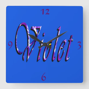 Violet Female Name Logo, Square Wall Clock