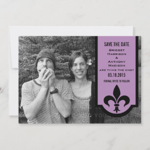 Violet Fleur De Lis Banner Save the Date Invite