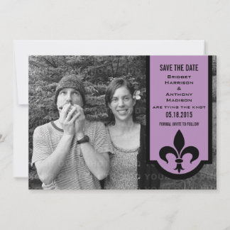 Violet Fleur De Lis Banner Save the Date Invite