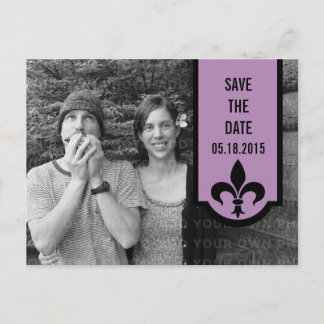 Violet Fleur De Lis Banner Save the Date Postcard