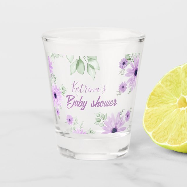 Violet Floral Baby Shower Shot Glass – Custom Part (Front)