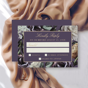 Violet Floral Élégant noir Moody Mariage RSVP