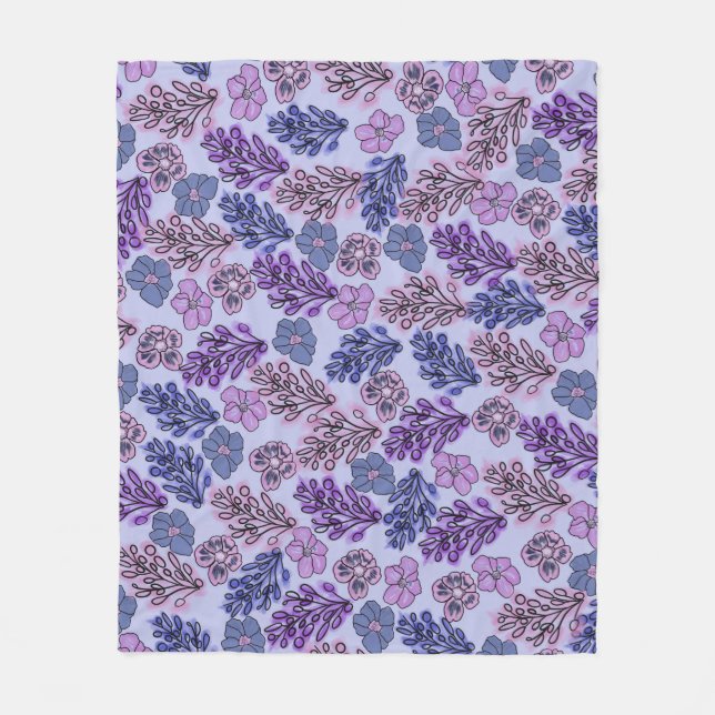 Violet Floral  Fleece Blanket (Front)