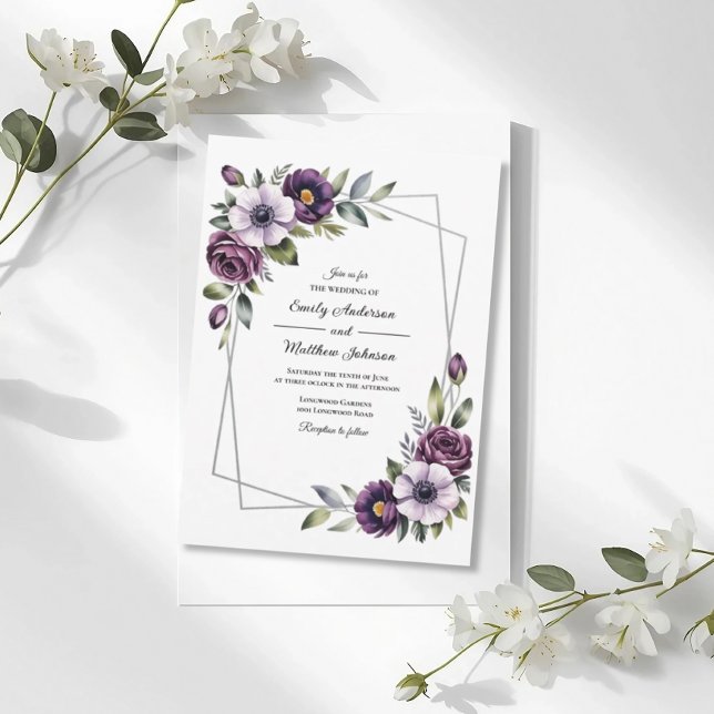 Violet Floral Frame Wedding Invitation (Creator Uploaded)