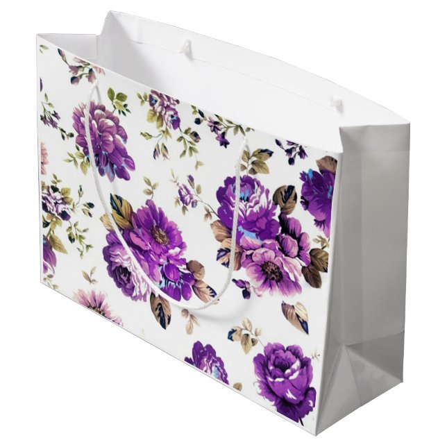 Violet Floral Pattern Large Gift Bag (Back Angled)