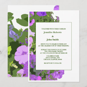 Violet Floral Sage Green White Elegant Wedding Invitation