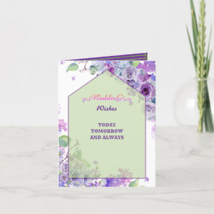 Violet Floral Wedding Greetings Wishing Congrates Thank You Card