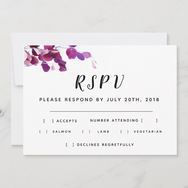 Violet Floral Wedding RSPV Invitation (Front)