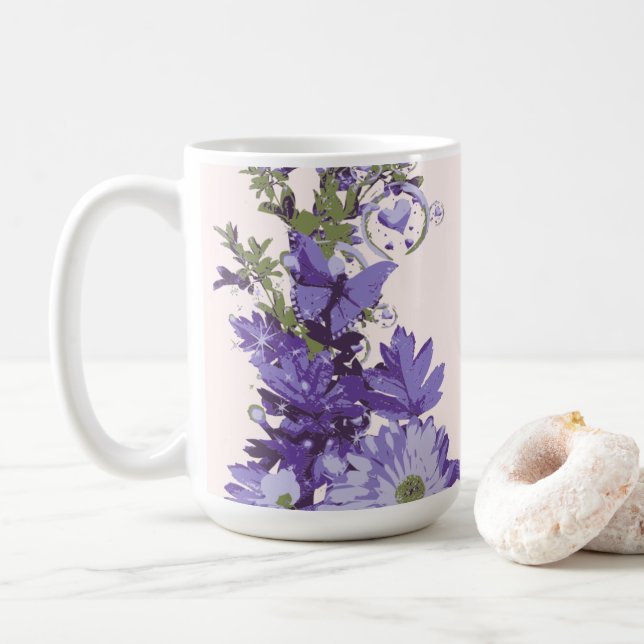 Violet Florals   Coffee Mug (With Donut)