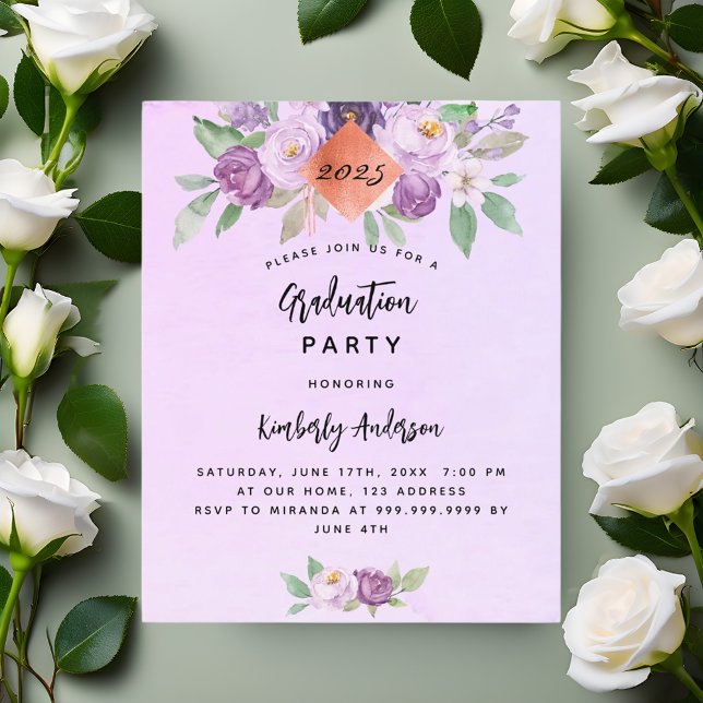 Violet flower budget graduation party invitation (Creator Uploaded)